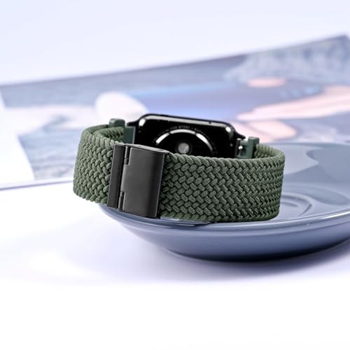 WOCCI 16mm Braided Nylon Watch Band for Men and Women Quick Release Black Stainless Steel Buckle Khaki Green - Image 3