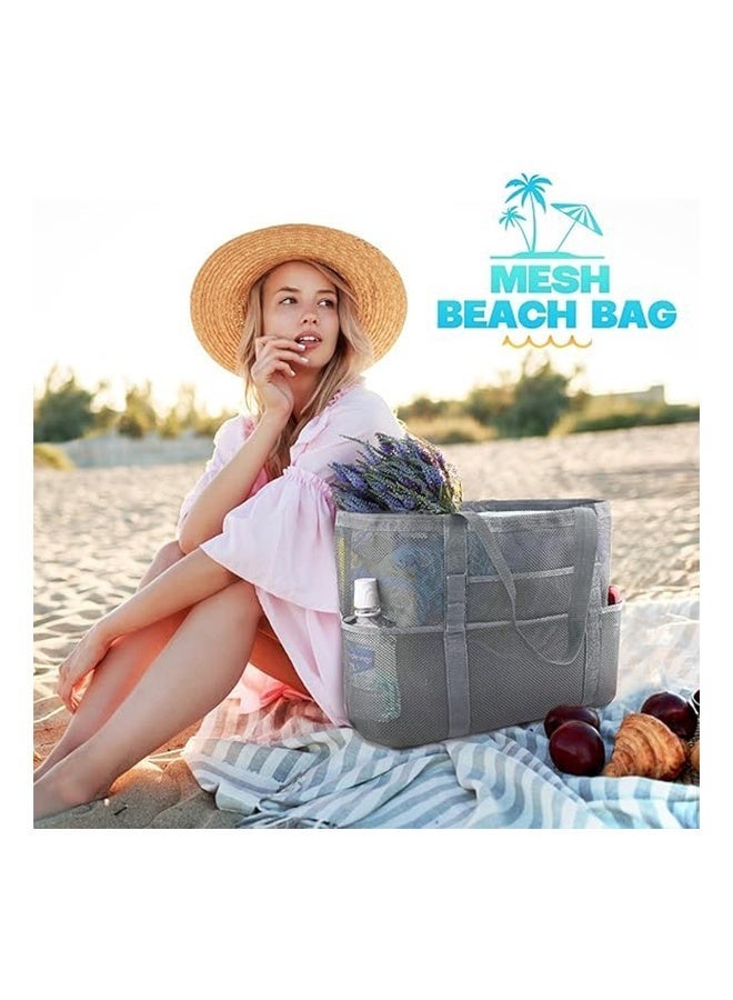 HOMESTAR Mesh Beach Bags with Pockets, Lightweight & Foldable Carry Mesh Bag to Carry Towel, Beach Toys for Beach, Pool, fishing, Family Picnic - Image 5