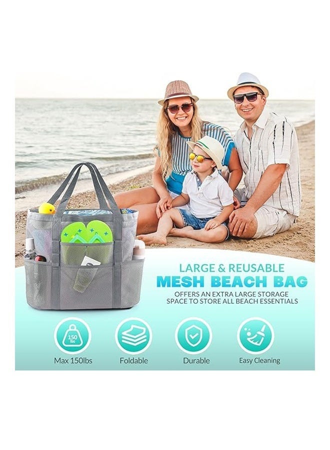 HOMESTAR Mesh Beach Bags with Pockets, Lightweight & Foldable Carry Mesh Bag to Carry Towel, Beach Toys for Beach, Pool, fishing, Family Picnic - Image 4