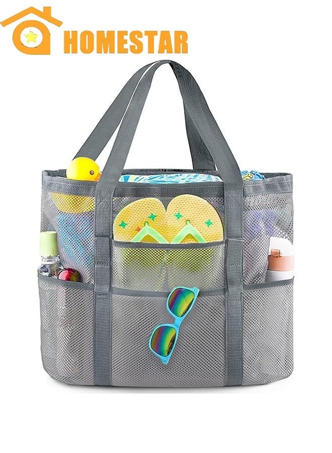 HOMESTAR Mesh Beach Bags with Pockets, Lightweight & Foldable Carry Mesh Bag to Carry Towel, Beach Toys for Beach, Pool, fishing, Family Picnic - Image 1