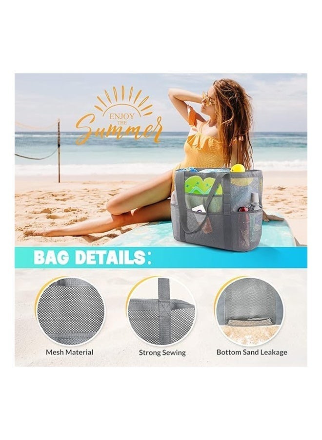 HOMESTAR Mesh Beach Bags with Pockets, Lightweight & Foldable Carry Mesh Bag to Carry Towel, Beach Toys for Beach, Pool, fishing, Family Picnic - Image 2