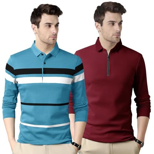 Noble Monk Men's Regular Fit Polo T Shirt |Full Sleeves |Collar Tshirts | Casual T-Shirt for Men - Image 1