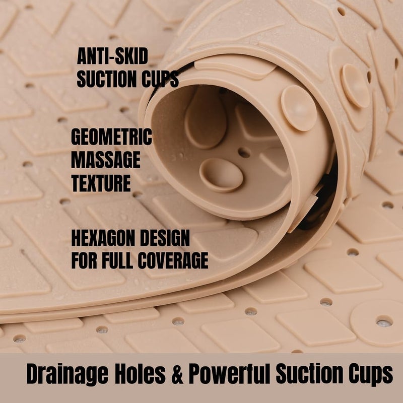 RichAxis Hexagonal Shower Bath mat for Bathroom Silicone Anti Slip Bathroom Floor mat with Suction Cups & Drain Holes (56x63 cm, Hexa-Beige) - Image 5