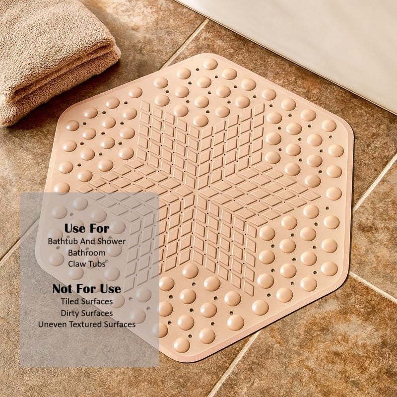 RichAxis Hexagonal Shower Bath mat for Bathroom Silicone Anti Slip Bathroom Floor mat with Suction Cups & Drain Holes (56x63 cm, Hexa-Beige) - Image 4
