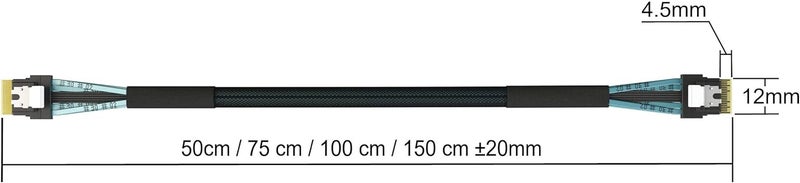 LINKUP Slim SAS SFF-8654 4i Straight to SFF-8654 4i Straight 24Gbps High Speed SAS4.0/PCIE4.0 Cable for 85ohm PCIe Application (NVMe SSD Slimline) 32AWG Sleeved Jacket -050cm - Image 3