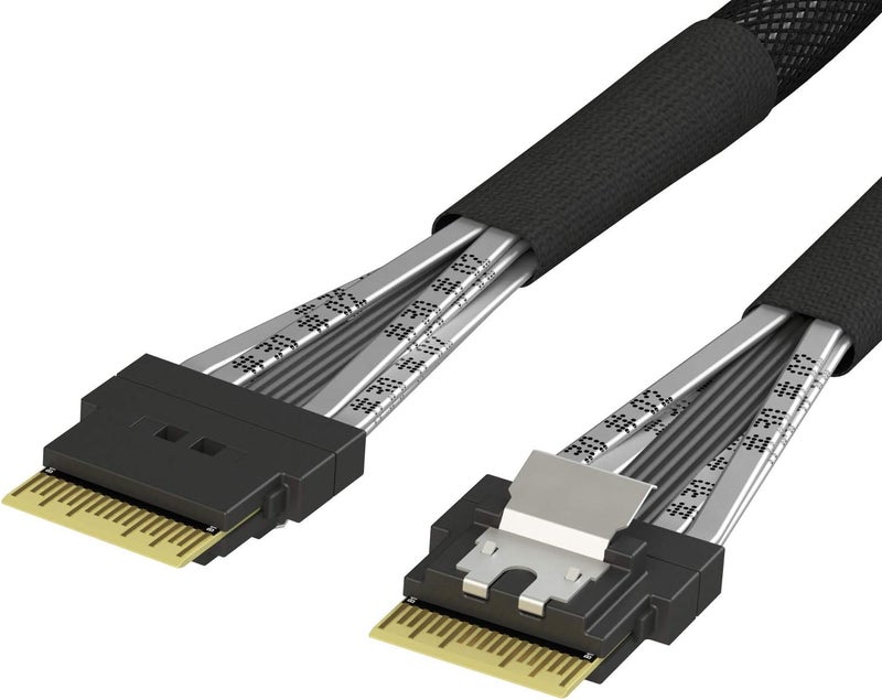 LINKUP Slim SAS SFF-8654 4i Straight to SFF-8654 4i Straight 24Gbps High Speed SAS4.0/PCIE4.0 Cable for 85ohm PCIe Application (NVMe SSD Slimline) 32AWG Sleeved Jacket -050cm - Image 1
