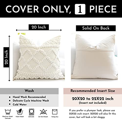 BlissBlush Pure White Decorative Throw Pillow Cover 20X20, Boho Accent Pillow for Couch, Square Modern Farmhouse Pillowcase for Living Room Couch Sofa Cushion Home Décor (Pack of 1) - Image 3