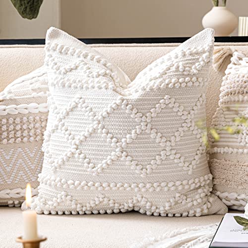 BlissBlush Pure White Decorative Throw Pillow Cover 20X20, Boho Accent Pillow for Couch, Square Modern Farmhouse Pillowcase for Living Room Couch Sofa Cushion Home Décor (Pack of 1) - Image 1