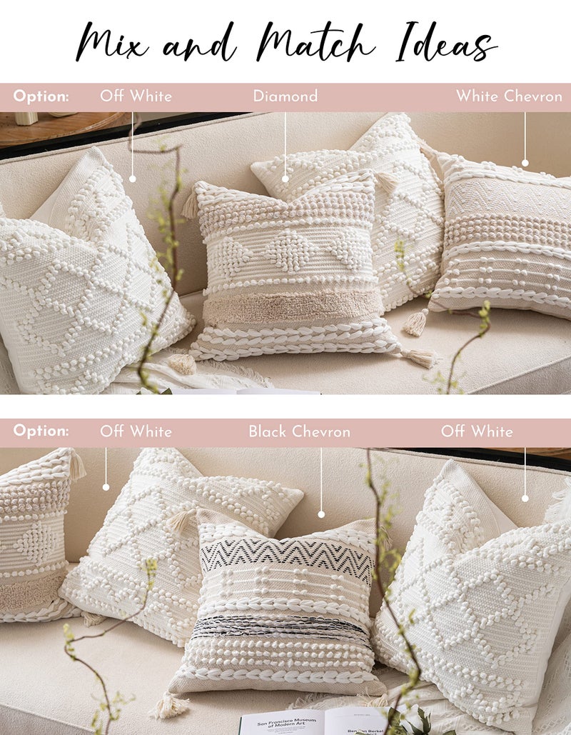 BlissBlush Pure White Decorative Throw Pillow Cover 20X20, Boho Accent Pillow for Couch, Square Modern Farmhouse Pillowcase for Living Room Couch Sofa Cushion Home Décor (Pack of 1) - Image 5