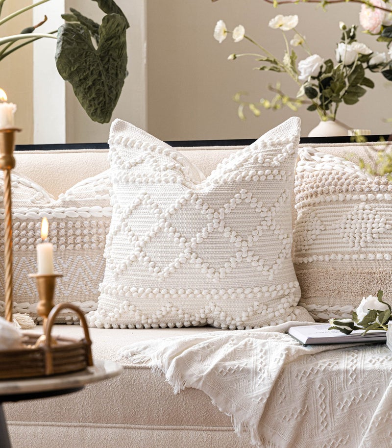 BlissBlush Pure White Decorative Throw Pillow Cover 20X20, Boho Accent Pillow for Couch, Square Modern Farmhouse Pillowcase for Living Room Couch Sofa Cushion Home Décor (Pack of 1) - Image 4