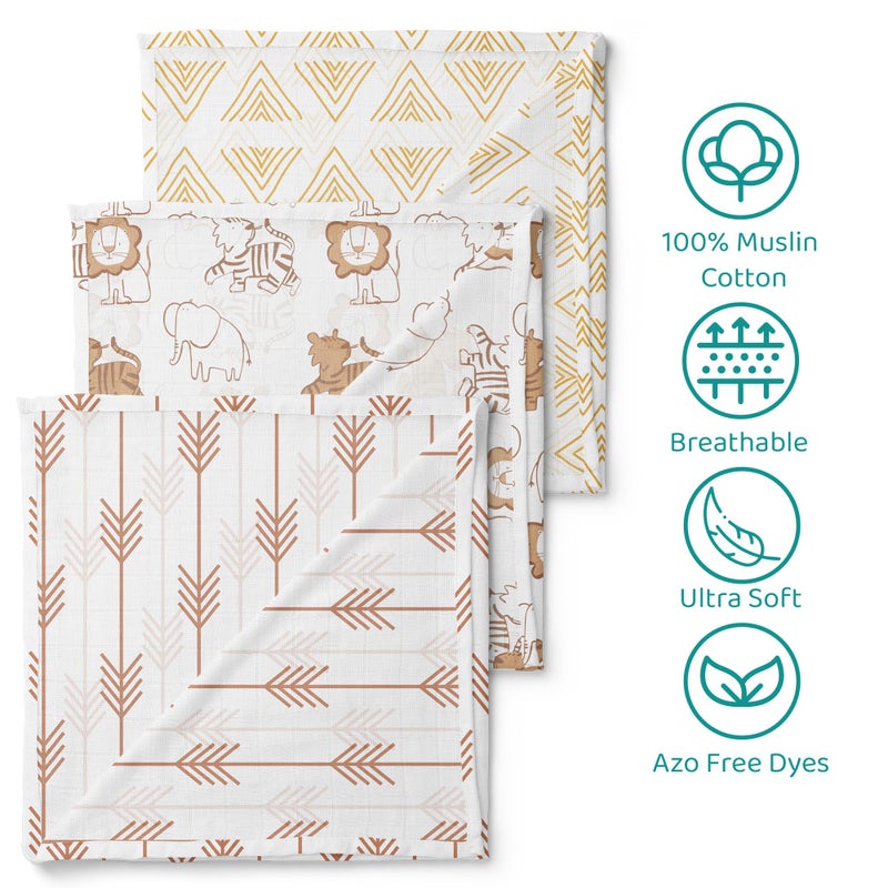 1ST STEP 100% Cotton Muslin Baby Swaddle Set, Pack of 3, Size-120cm x 100cm (47"x39"), (Brown) - Image 2