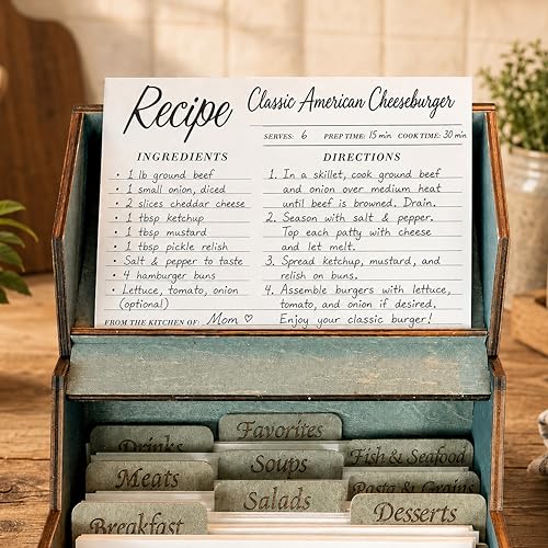 Albino monkey Wooden Recipe Box with 100 4x6 Cards and 9 Wood Dividers - Rustic Dark Teal Recipe Card Box Organizer & Family Recipe Keepsake - Bridal Shower & Housewarming Gift - Image 3