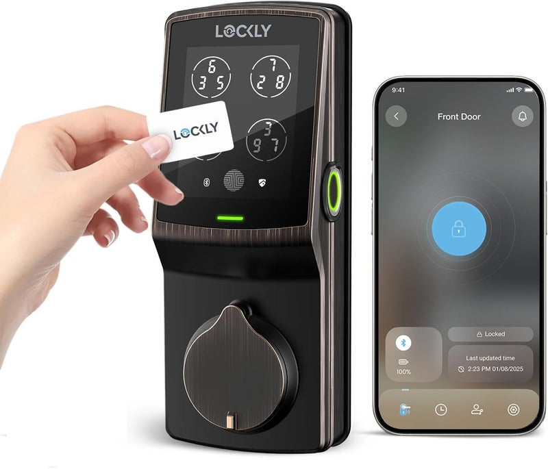 Lockly Secure Plus RFID Card Smart Lock Keyless Entry Door Lock Smart Locks for Front Door PIN Genie Keypad 3D Biometric Fingerprint Sensor Auto Lock Smart Door Lock
