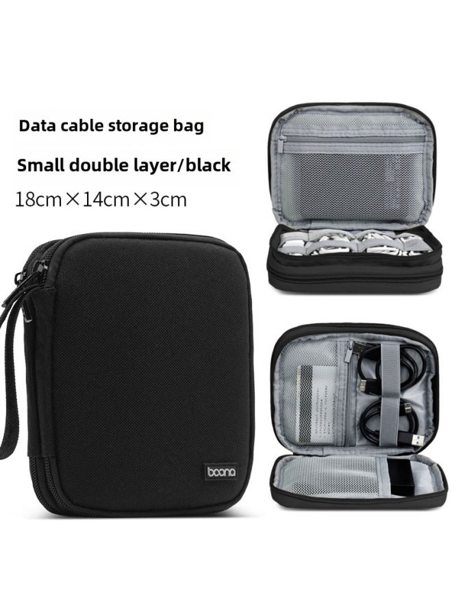 Bag Data Cable Storage Bag Headset Ipad Tablet Storage Bag Mobile Phone Charging Treasure Digital Portable Protective Case-Color:Small Double Layer-Black  - Image 1