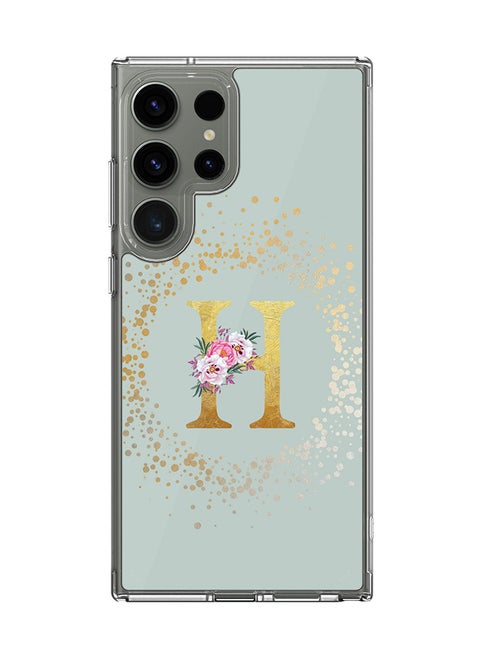 Classic Clear Case for Samsung Galaxy S25 Ultra , Hybrid Soft Transparent Cover Custom Monogram Initial Letter Floral Pattern Alphabet -H (Light Grey)