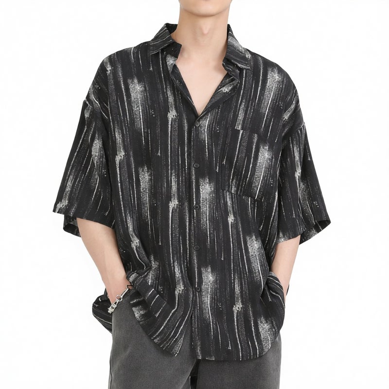 Striped Short Sleeve Casual Shirt Loose Fit Beach Top