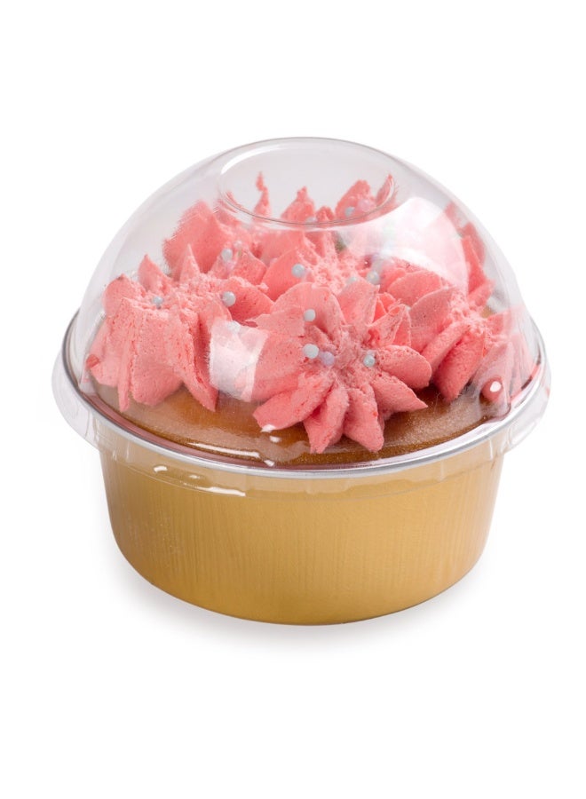 Restaurantware 4 Ounce Inch Mini Cake Pans, 100 Round Baking Cups - Disposable, With Dome Lids, Gold Aluminum Cake Pans, Lightweight, For Frosted Mini Desserts - Image 2