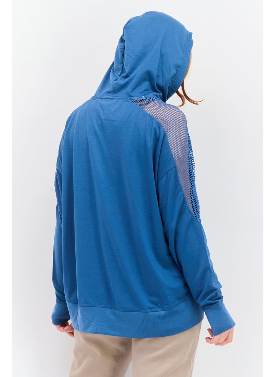 NINE WEST Women Sportswear Fit Long Sleeve Training Hoodies, Teal Blue  - Image 4
