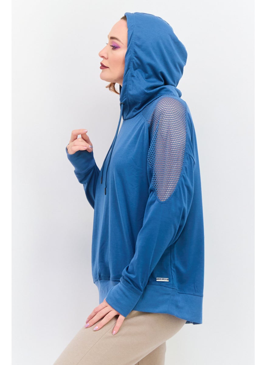 NINE WEST Women Sportswear Fit Long Sleeve Training Hoodies, Teal Blue  - Image 3