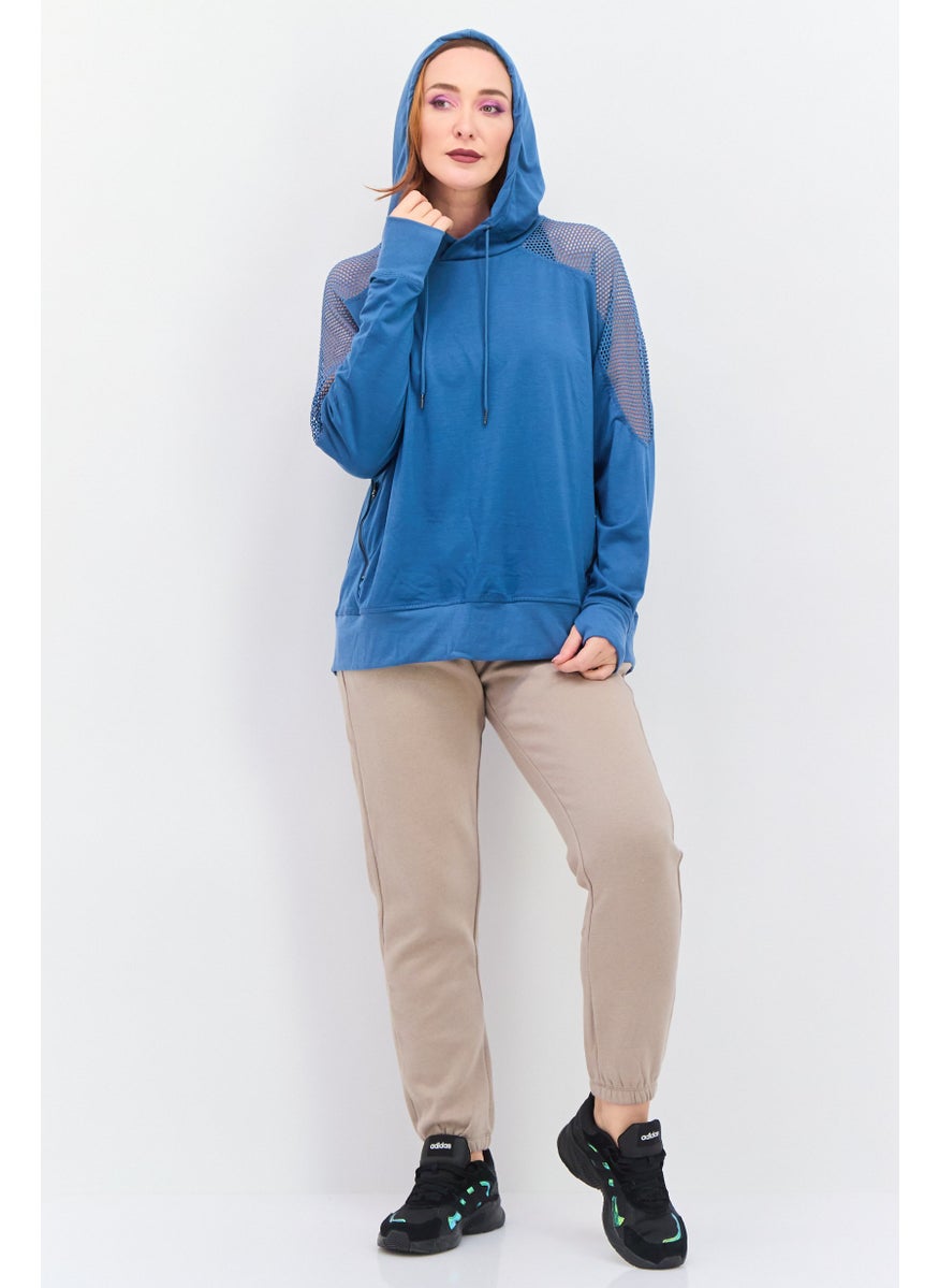 NINE WEST Women Sportswear Fit Long Sleeve Training Hoodies, Teal Blue  - Image 2