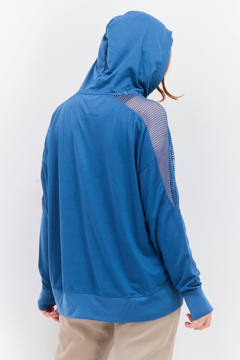 NINE WEST هودي رياضي نسائي بأكمام طويلة، أزرق فيروزي - Image 4