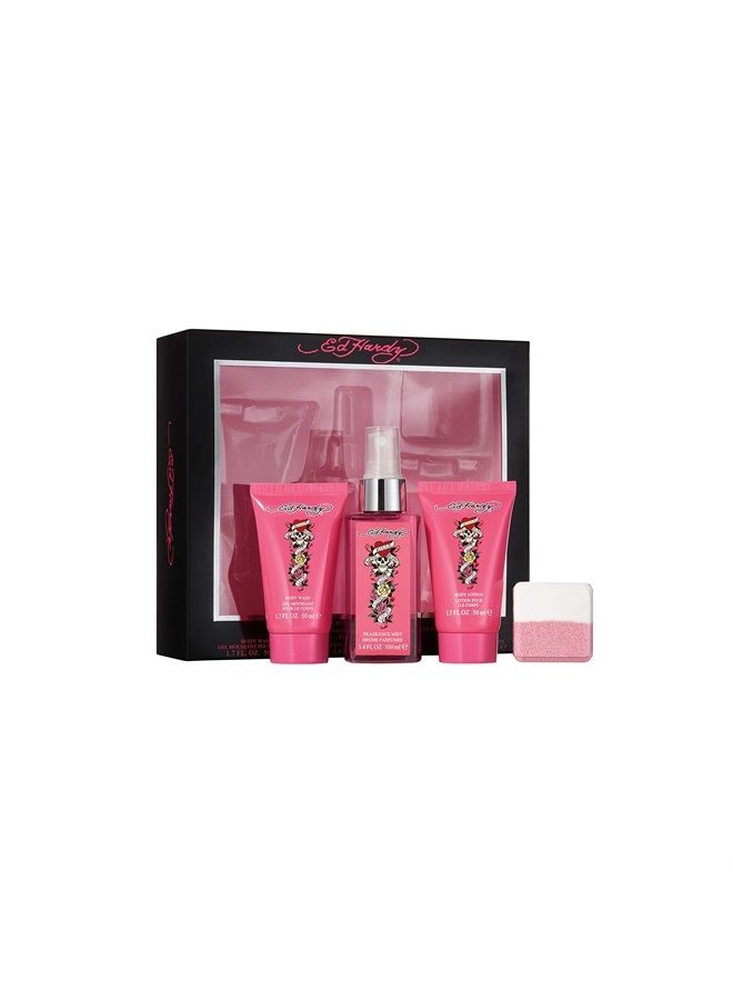 Ed Hardy Women's Perfume Fragrance Set, Body Lotion & Wash, Fragrance Mist and Bath Fizz, 4 Piece Bath Set - Image 2