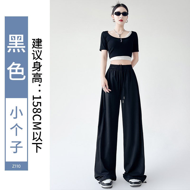 Ice Silk Sun Protection Pants Women'S Thin High Waist Straight Leg Wide Leg Pants All-Match Lazy Style Narrow Casual Quick-Drying Pants - Image 1