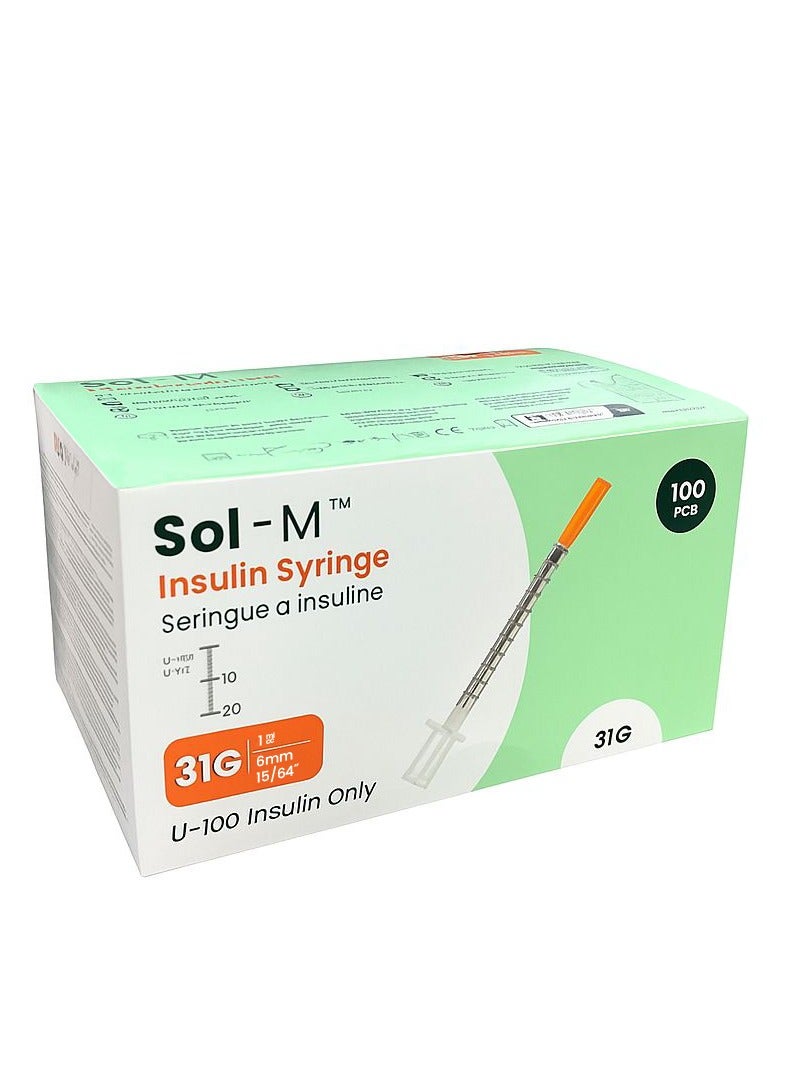 سول ملينيوم سرنجات لحقن الانسولين 1 مل 31 جي (6 مم) - 100 إبره - Image 1