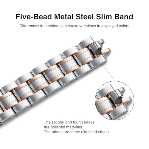 STIROLL Thin Replacement Band Compatible for Apple Watch 38mm 40mm 41mm 42mm(Series 11 10), Stainless Steel Metal Wristband Women Men for iWatch Ultra SE Series 9 8 7 6 5 4 3 2 1, Silver Rose Gold - Image 2