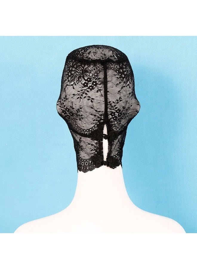 Hosfairy 1Pcs Halloween Lace Mask Lace Skin Mask Full Face Mask for Halloween Party Cosplay Costume Props(Black) - Image 5