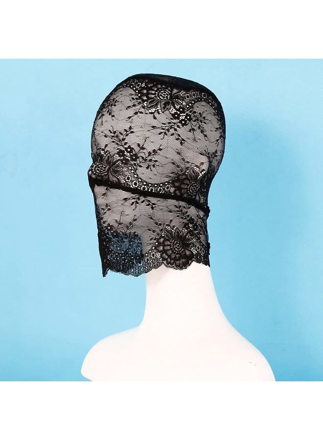 Hosfairy 1Pcs Halloween Lace Mask Lace Skin Mask Full Face Mask for Halloween Party Cosplay Costume Props(Black) - Image 3