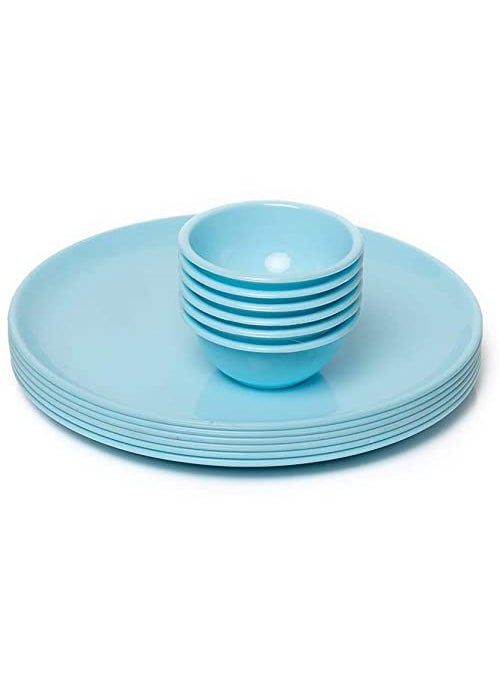 Everbuy - Everbuy 6 Plate & 6 Bowls for Breakfast | Lunch | Dinner Plates | Round Shape | Blue Color - Image 1
