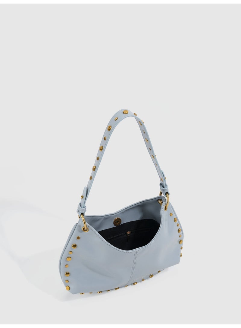Women's Street Punk Studded Adjustable Shoulder Crossbody Saddle Bag, Fashion Handbag with Chain Strap - Image 5