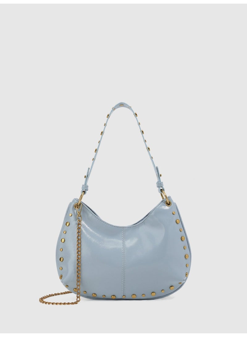 Women's Street Punk Studded Adjustable Shoulder Crossbody Saddle Bag, Fashion Handbag with Chain Strap - Image 1