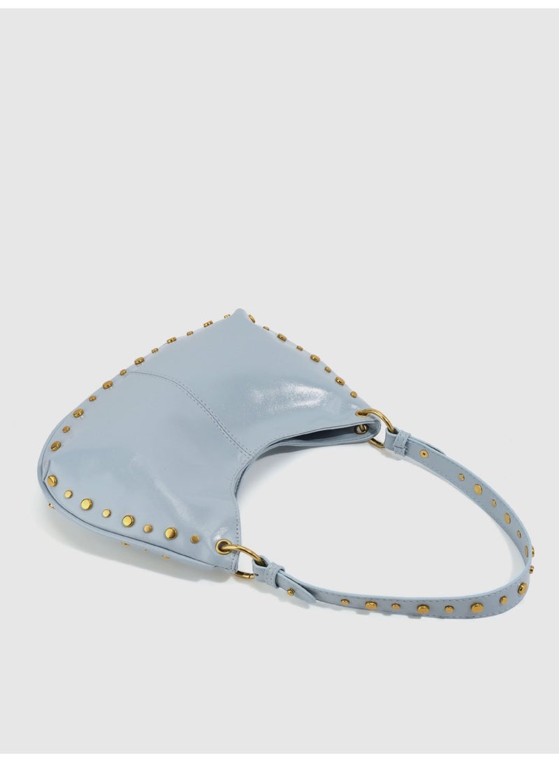 Women's Street Punk Studded Adjustable Shoulder Crossbody Saddle Bag, Fashion Handbag with Chain Strap - Image 4