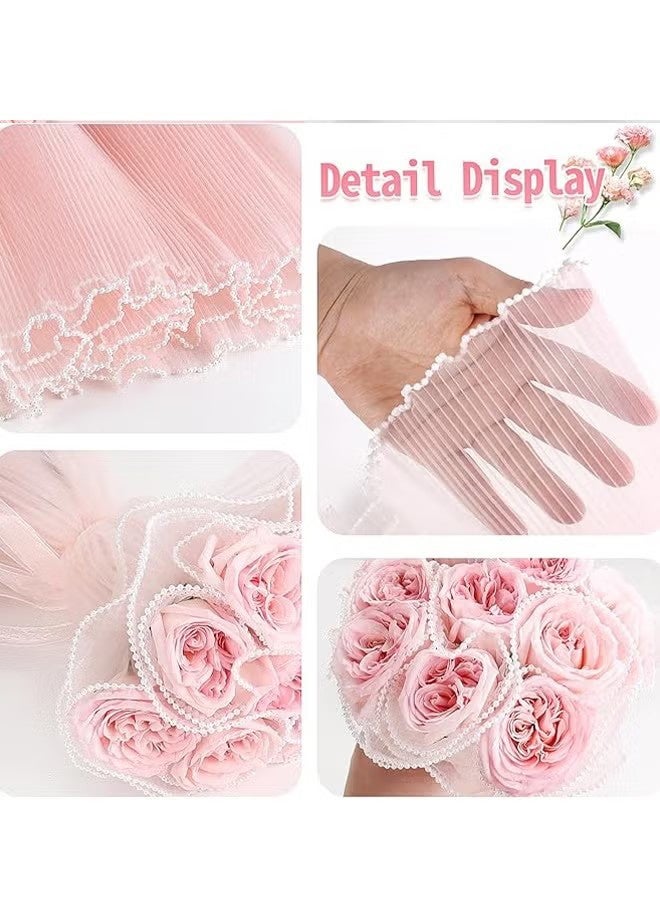 YJ 4-yard 28cm pink bouquet wrapping mesh paper with pearl-edged wrinkled wavy mesh, suitable for DIY crafts, Valentine's Day, Mother's Day, weddings, and florist supplies - Image 3