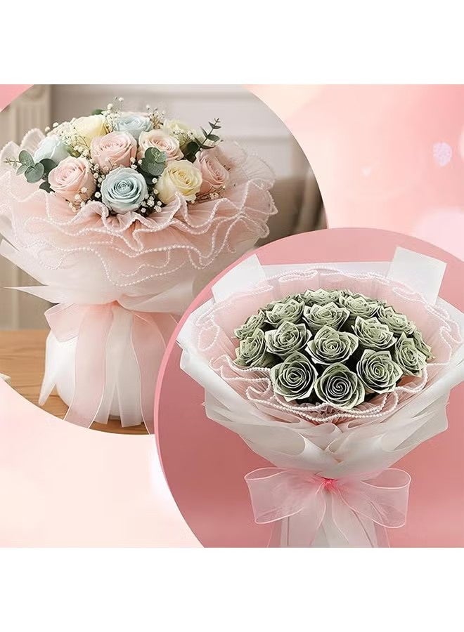 YJ 4-yard 28cm pink bouquet wrapping mesh paper with pearl-edged wrinkled wavy mesh, suitable for DIY crafts, Valentine's Day, Mother's Day, weddings, and florist supplies - Image 5