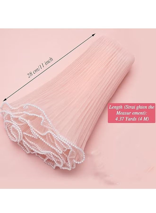 YJ 4-yard 28cm pink bouquet wrapping mesh paper with pearl-edged wrinkled wavy mesh, suitable for DIY crafts, Valentine's Day, Mother's Day, weddings, and florist supplies - Image 4