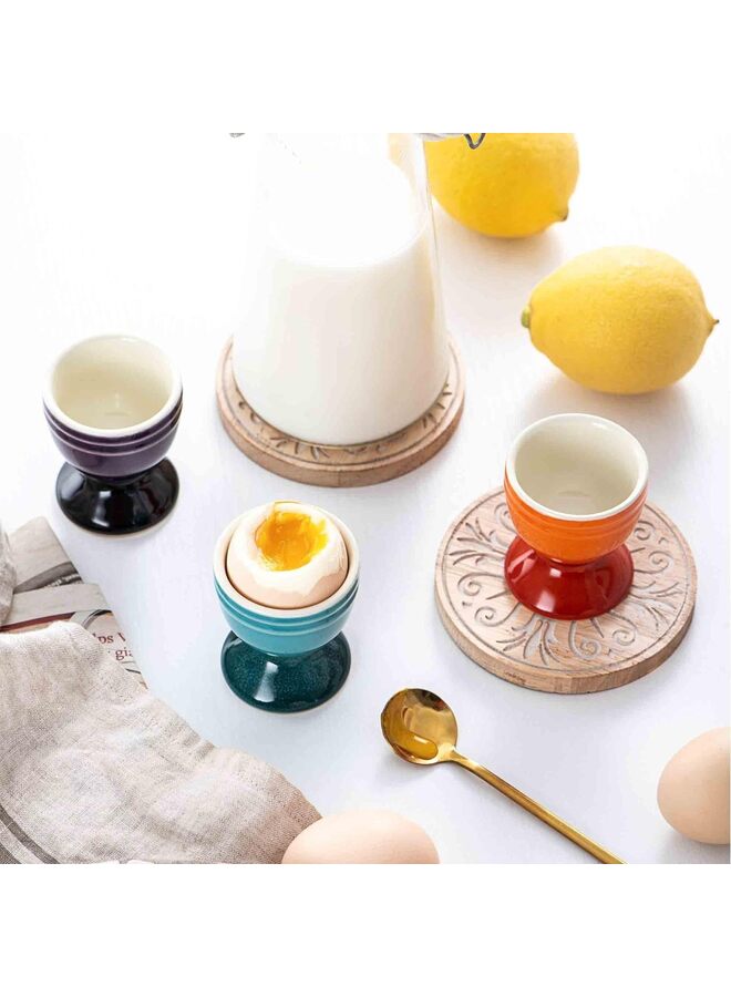 Set of 6 Ceramic Egg Cups, Porcelain Colorful Egg Cup, Stand Holder for Soft Boiled Eggs, Microwave & Dishwasher Safe - Image 2