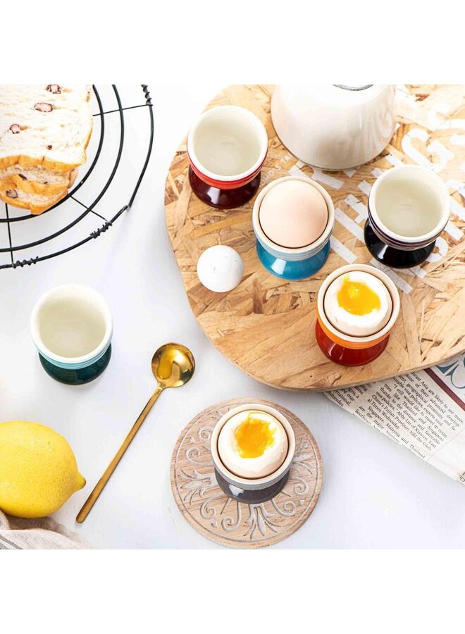 Set of 6 Ceramic Egg Cups, Porcelain Colorful Egg Cup, Stand Holder for Soft Boiled Eggs, Microwave & Dishwasher Safe - Image 4