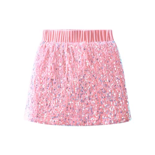 WELAKEN Sparkly Sequin Tight-Fitting Skirt with Short Lining for Girls Toddler & Kids II Little Girl's Elastic Waistband Mini Pencil Skirts,6-7Y - Image 1