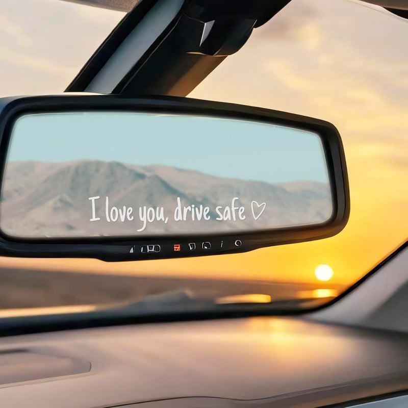 Aecsze I Love You Drive Safe Rearview Mirror Sticker,4PCS Rear View Mirror Sticker, Drive Safe I Love You is a Great Gift to Express Your Love to Your Significant Other or Family - Image 1
