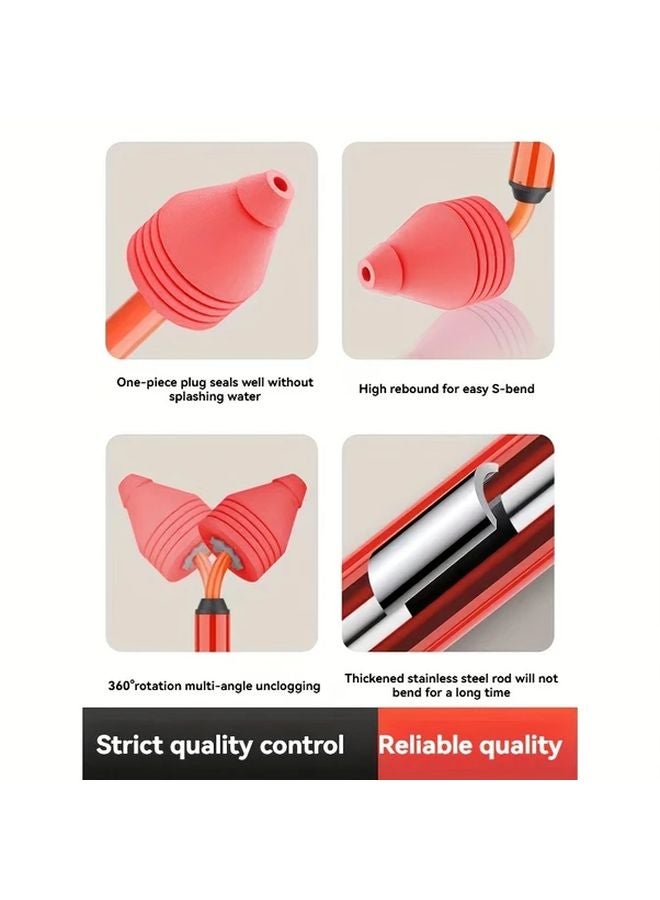 مكبس مرحاض عالي الضغط مع فوهة مانعة للتسرب قابلة للدوران 360 درجة، إزالة فعالة لانسداد المصارف باللون الأحمر - Image 5