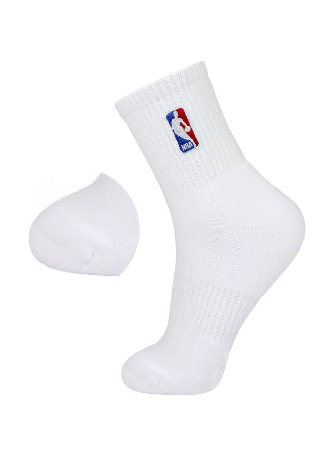 NBA Mid-Calf Basketball Casual Running Sports Socks For Men, Women, Children, And Teenagers, Comfortable Thick Terry Cotton Socks, 4 Pairs - Image 1