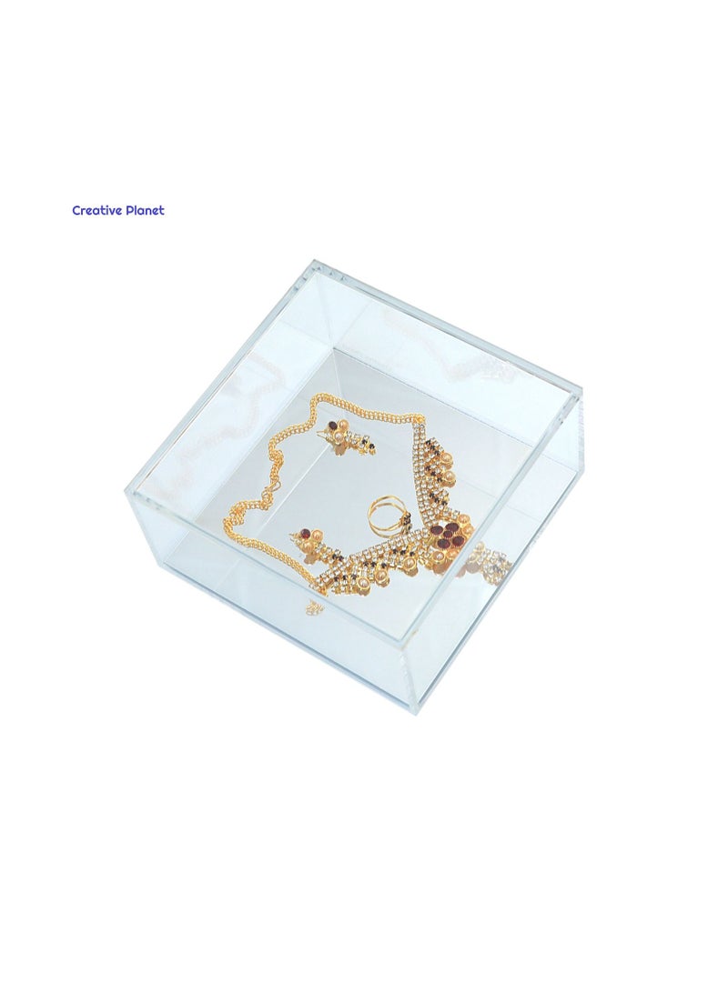 Creative Planet Jewlery Box with Lid, acrylic container suitable for storing candy, small accessories, cosmetics & bonus mirror bottom plate (silver) - Image 2
