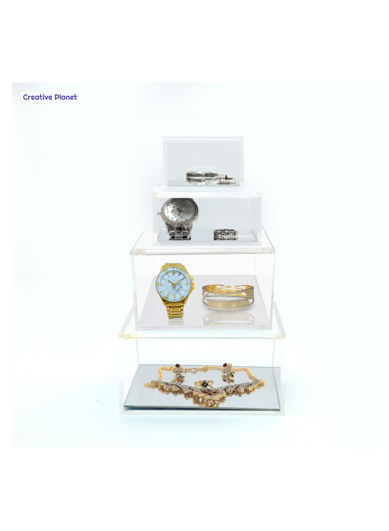 Creative Planet Jewlery Box with Lid, acrylic container suitable for storing candy, small accessories, cosmetics & bonus mirror bottom plate (silver) - Image 4