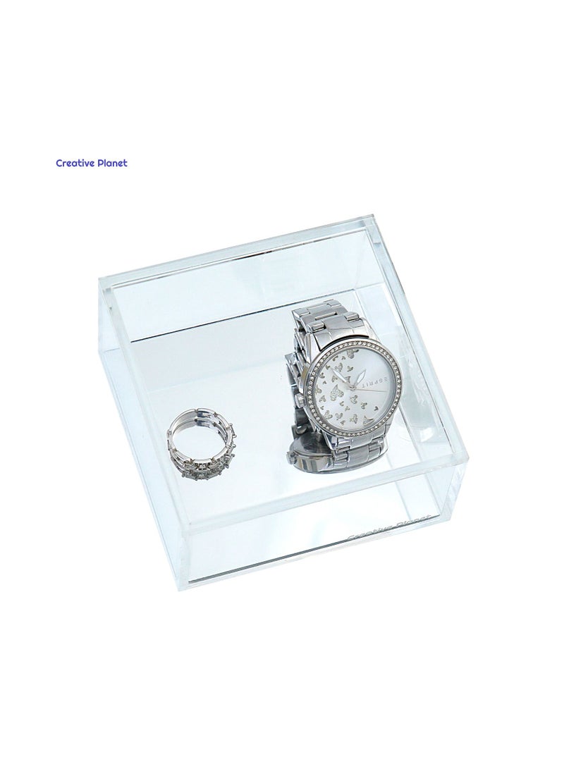 Creative Planet Jewlery Box with Lid, acrylic container suitable for storing candy, small accessories, cosmetics & bonus mirror bottom plate (silver) - Image 3