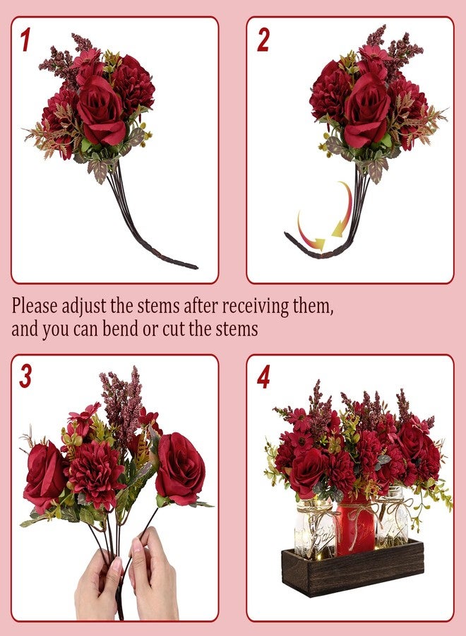 BLEUM CADE Centerpiece Table Decorations - Mason Jar Lights Centerpiece for Kitchen Dining Table Farmhouse Coffee Table Wedding Home Decor with 3 Jars Artificial Flowers & Wood Tray - Image 5