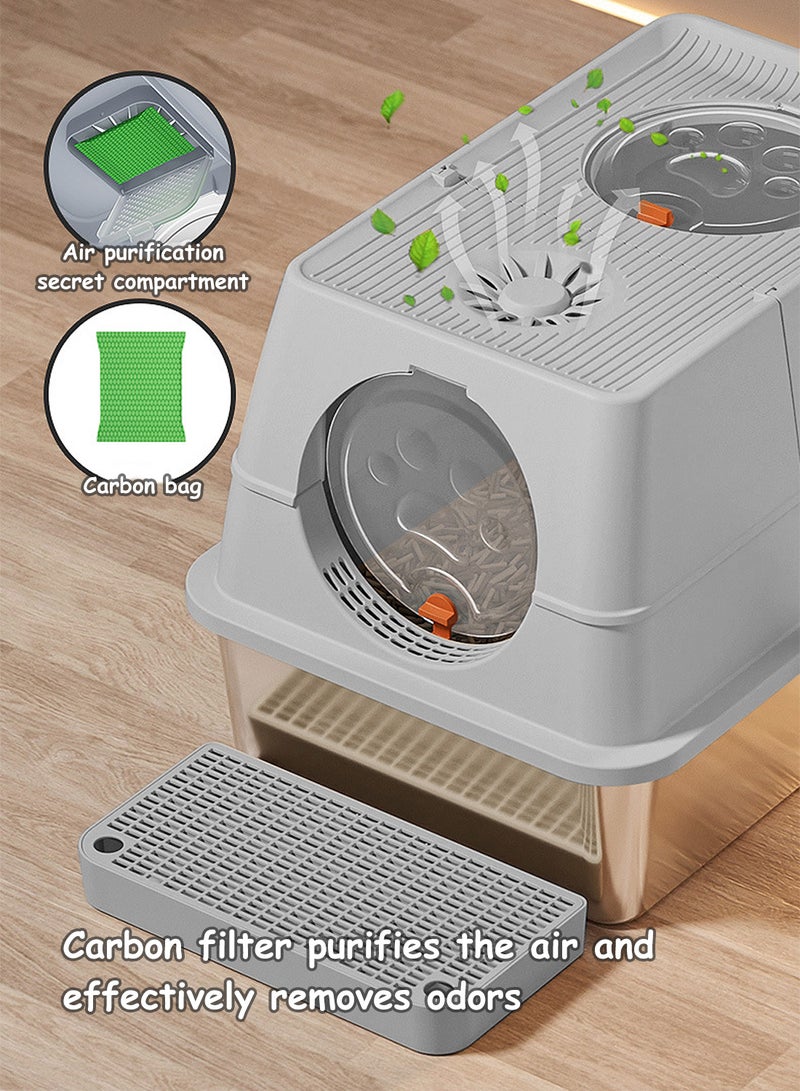 كيدل صندوق قمامة الحيوانات الأليفة المبتكر المغلق بالكامل بسعة كبيرة وصندوق مرحاض القطط وغرفة قمامة الحيوانات الأليفة وصينية من الفولاذ المقاوم للصدأ وغطاء ABS مضاد للفيضان قابل للإزالة 60*40*39 سم - Image 5