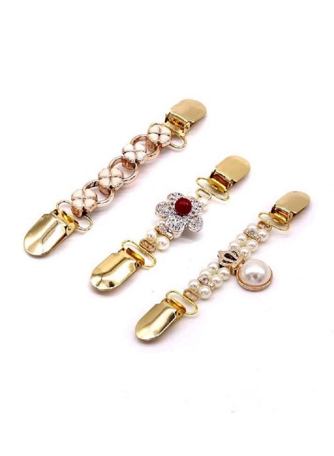 3PCS Tie Up Sweater Clip and Scarf Clip Set, Vintage Dress Clips Back Cinch Clip for Clothing, Shawl Clasps, Ladies Dress Chain Cardigan for Women - Image 1